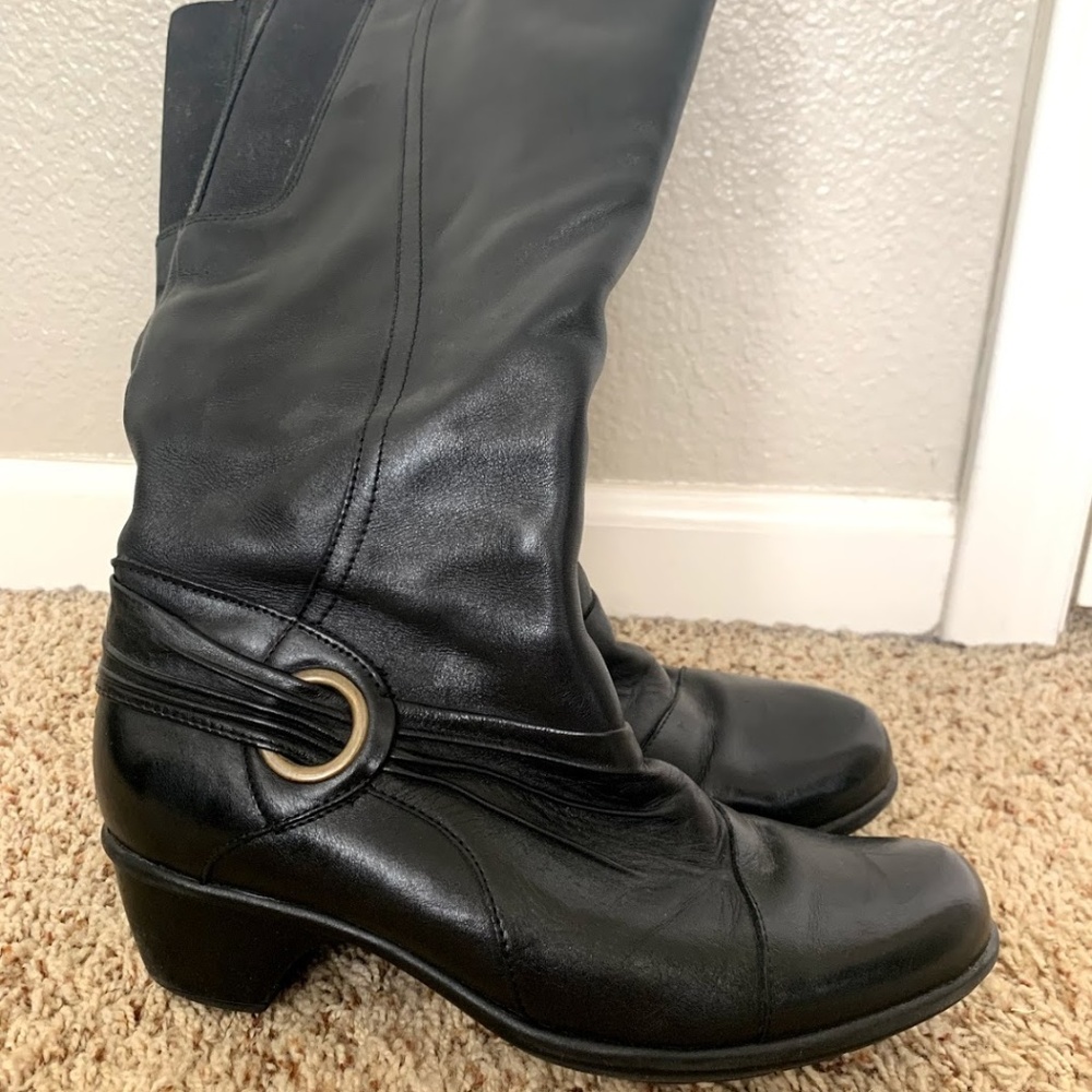 Black Clarks Leather Knee High Boots Sz 9